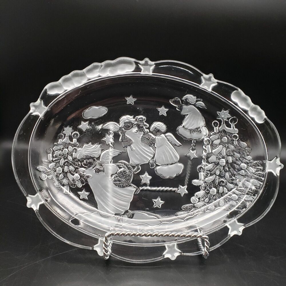 Vintage Mikasa Holiday Classic Lights and Angels Christmas Clear Glass Plate